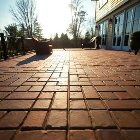 Wysoki taras z kostki brukowej