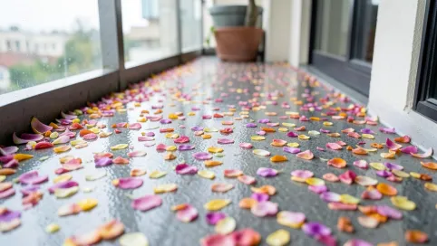 Żywica na balkon z płatkami