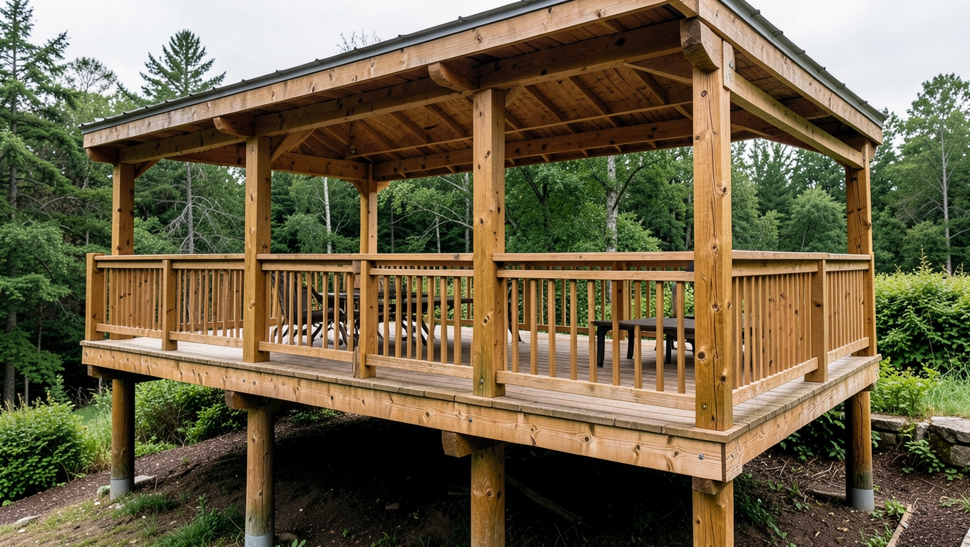 Taras drewniany na słupach drewnianych