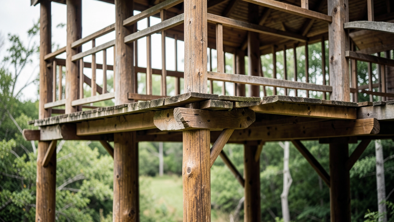 Taras na słupach drewnianych