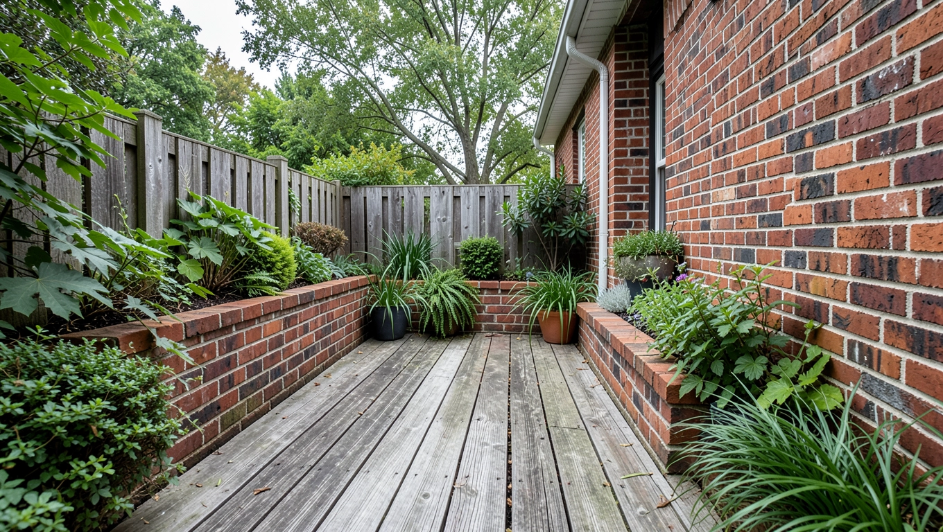 Taras z cegły i drewna