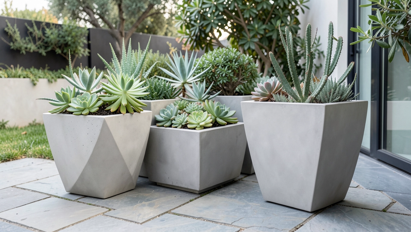 Taras z donicami betonowymi