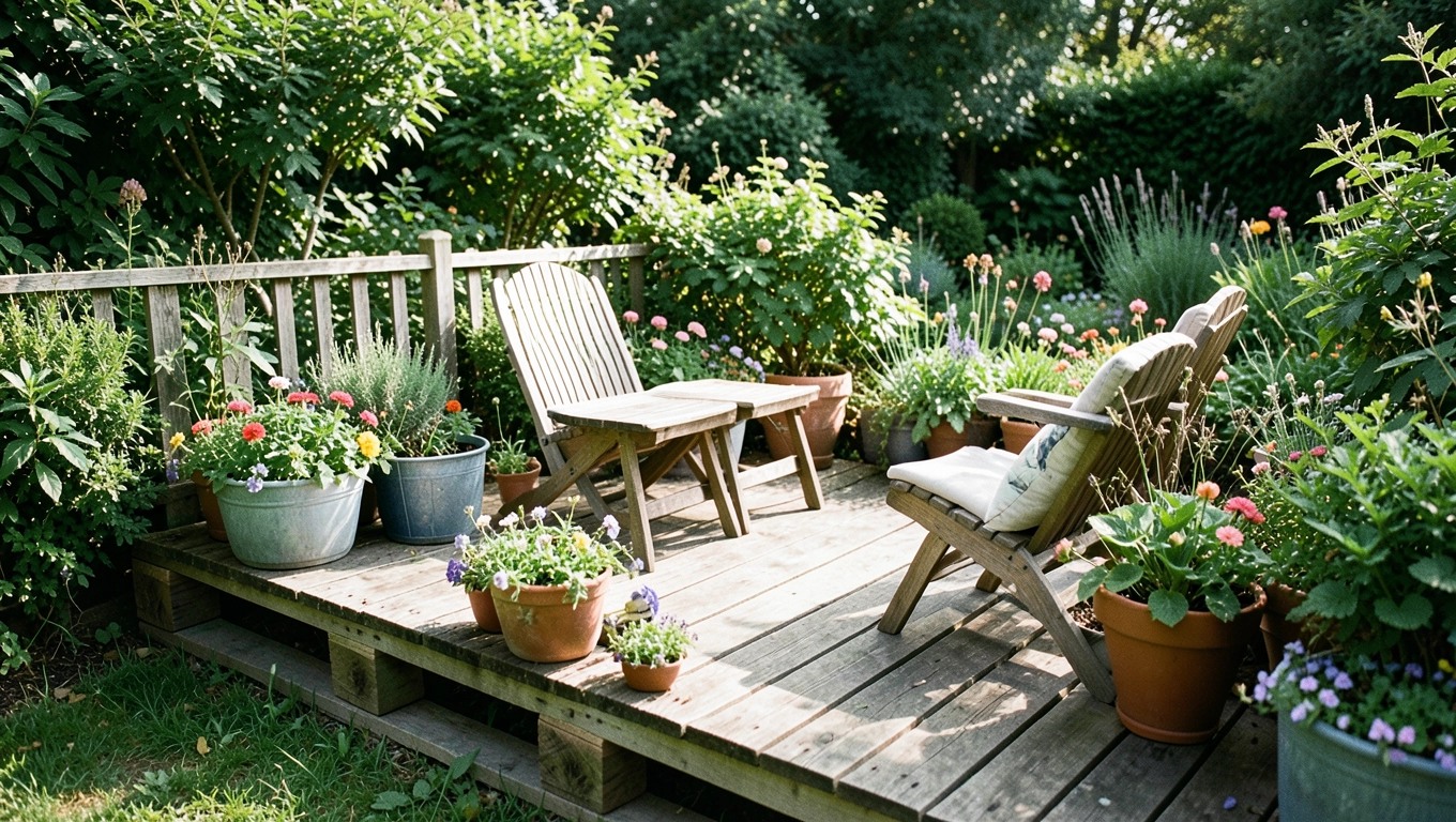 Taras z palet w ogrodzie