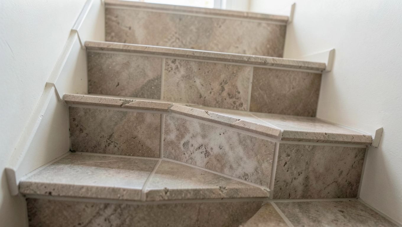 Układanie płytek z kapinosem na schodach