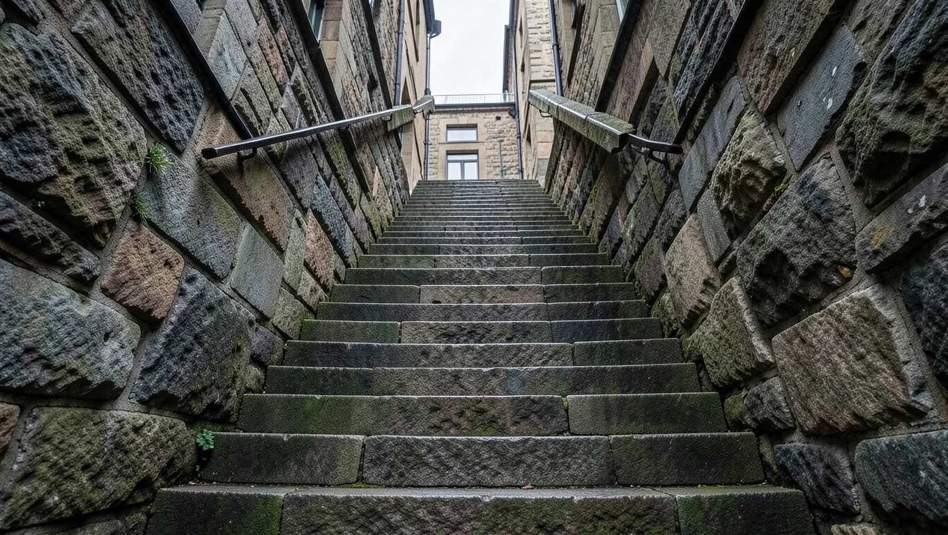 Wysokie schody z kostki brukowej