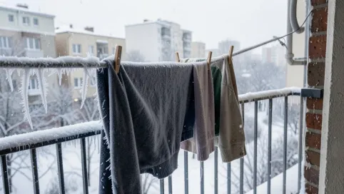 Suszenie prania na balkonie zimą